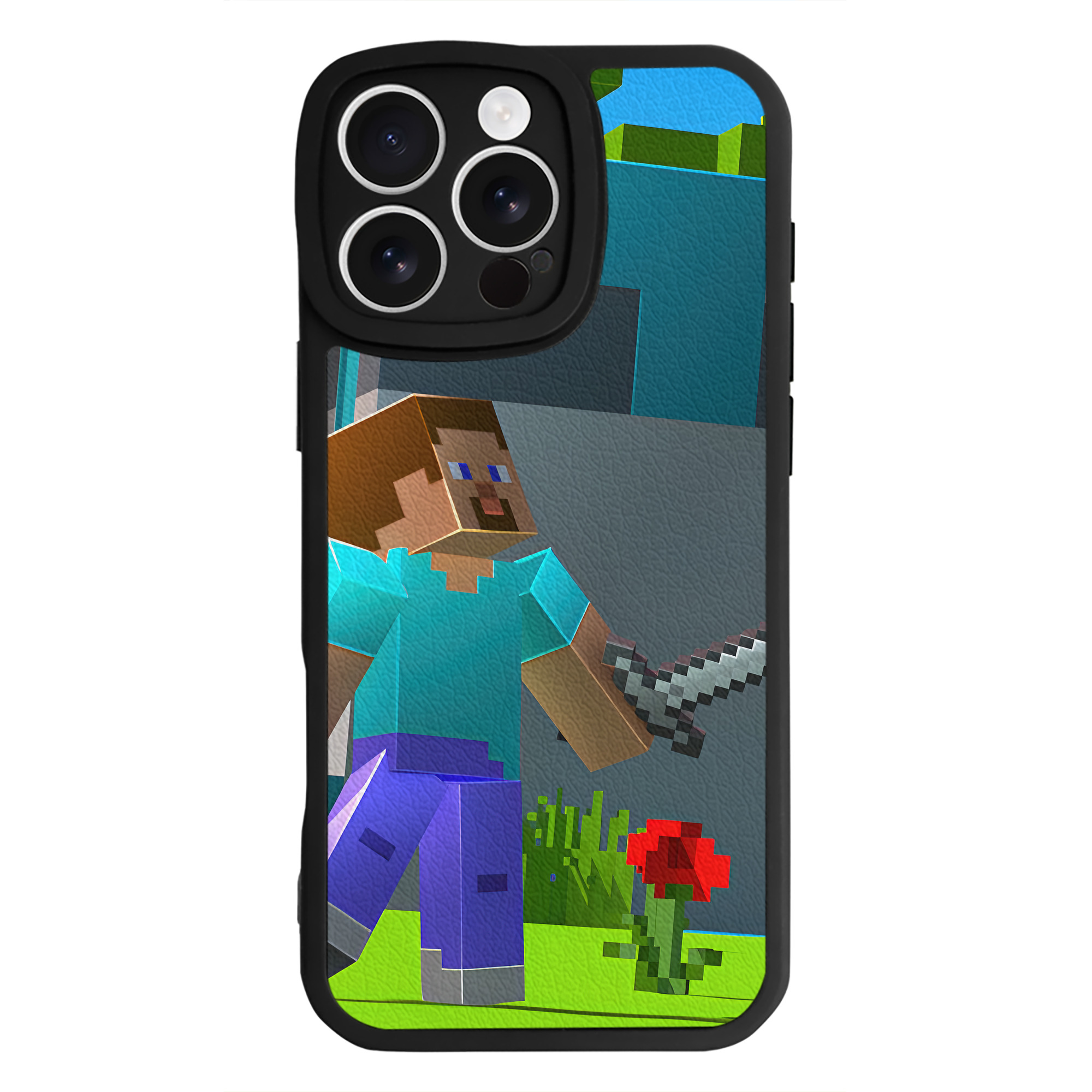 （画像用） マインクラフト ブロックの世界 Minecraft MC Block world 【iPhone 16シリーズ対応】シリコンスマホケース（レザー調） 材質：シリコン
